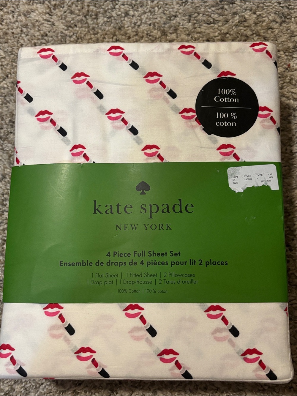 NWT Kate Spade Lipstick Full Sheet Set
